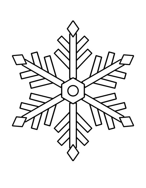 Big Snowflake coloring page – A big six-pointed snowflake with wide, simple shapes – an easy winter coloring page for toddlers and preschoolers.