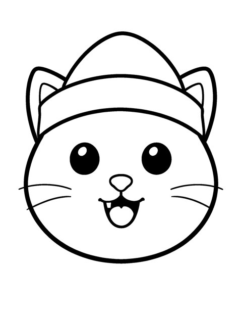 Easy Cat Face Santa Hat coloring page – An easy cat face in a Santa hat with extra-thick lines – perfect for toddlers.