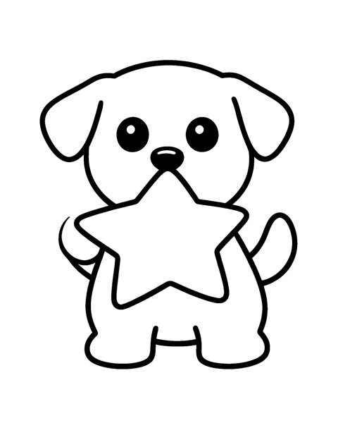 Easy Puppy Star coloring page – An easy puppy holding a big Christmas star.