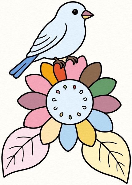 Bird on a Sunflower coloring page colored in example