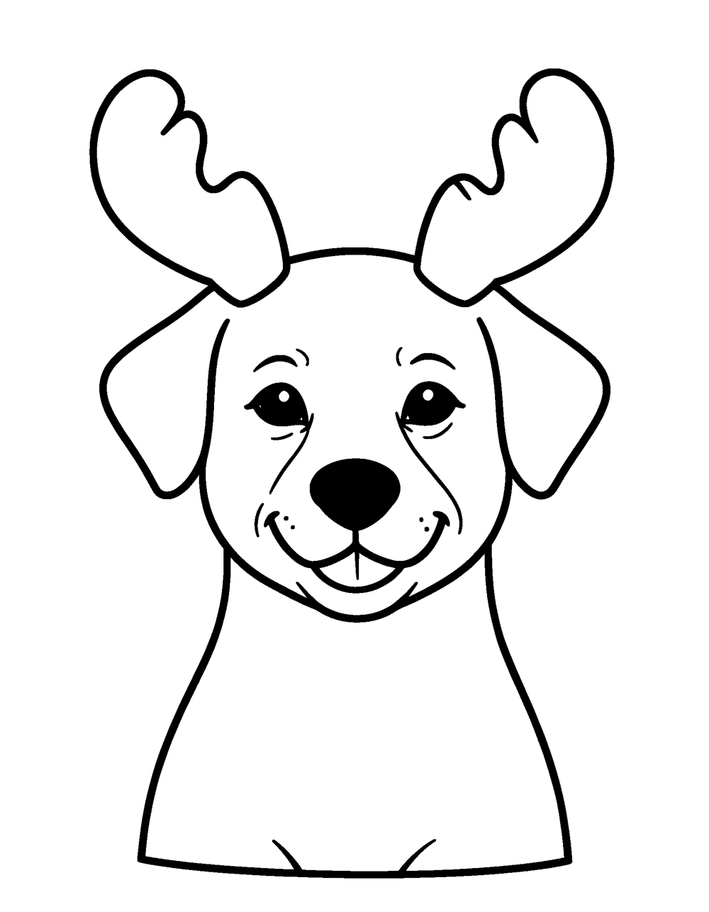 Dog Reindeer Antlers coloring page – A smiling dog wearing big reindeer antlers.